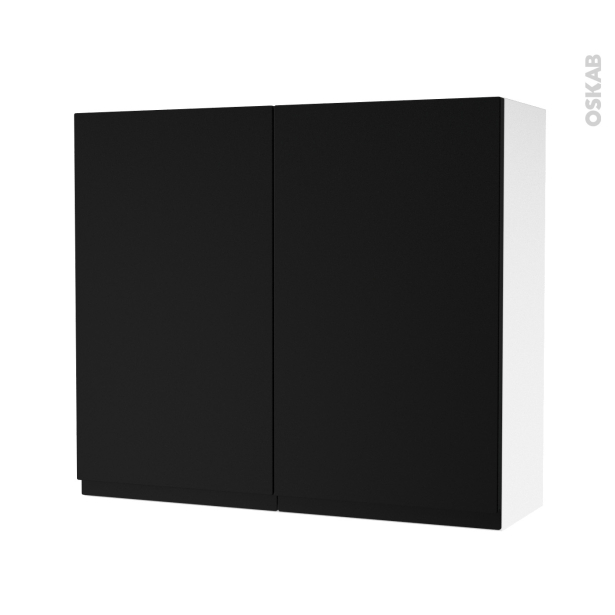 Armoire de salle de bains Rangement haut <br />IPOMA Noir mat, 2 portes, Côtés blancs, L80 x H70 x P27 cm 