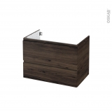Meuble de salle de bains - Sous vasque - IPOMA Noyer - 2 tiroirs - Côtés décors - L80 x H57 x P50 cm