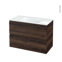 Meuble de salle de bains - Plan vasque VALA - IPOMA Noyer - 2 tiroirs - Côtés décors - L100,5 x H71,2 x P50,5 cm