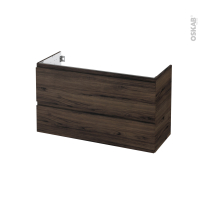 Meuble de salle de bains - Sous vasque - IPOMA Noyer - 2 tiroirs - Côtés décors - L100 x H57 x P40 cm