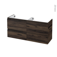 Meuble de salle de bains - Sous vasque double - IPOMA Noyer - 4 tiroirs - Côtés décors - L120 x H57 x P40 cm