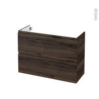 Meuble de salle de bains - Sous vasque - IPOMA Noyer - 2 tiroirs - Côtés décors - L100 x H70 x P40 cm