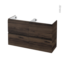 Meuble de salle de bains - Sous vasque double - IPOMA Noyer - 4 tiroirs - Côtés décors - L120 x H70 x P40 cm