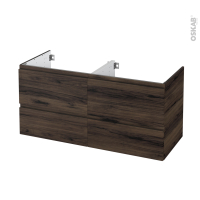 Meuble de salle de bains - Sous vasque double - IPOMA Noyer - 4 tiroirs - Côtés décors - L120 x H57 x P50 cm