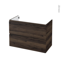 Meuble de salle de bains - Sous vasque - IPOMA Noyer - 2 tiroirs - Côtés décors - L100 x H70 x P50 cm