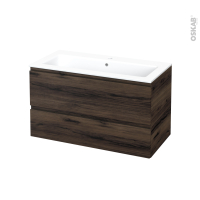 Meuble de salle de bains - Plan vasque NAJA - IPOMA Noyer - 2 tiroirs - Côtés décors - L100,5 x H58,5 x P50,5 cm