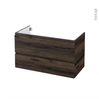 Meuble de salle de bains - Sous vasque - IPOMA Noyer - 2 tiroirs - Côtés décors - L100 x H57 x P50 cm