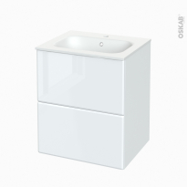 Meuble de salle de bains - Plan vasque NEMA - IRIS Blanc - 2 tiroirs - Côtés décors - L60,5 x H71,5 x P50,6 cm