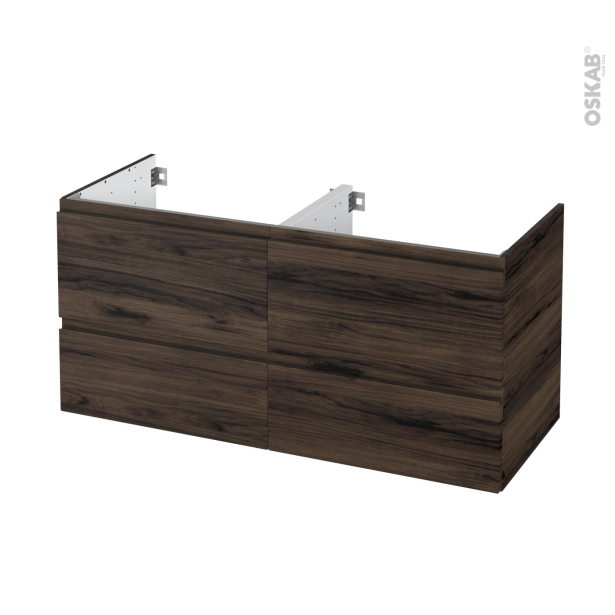 Meuble de salle de bains Sous vasque double <br />IPOMA Noyer, 4 tiroirs, Côtés décors, L120 x H57 x P50 cm 