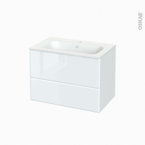 Meuble de salle de bains - Plan vasque NEMA - IRIS Blanc - 2 tiroirs - Côtés décors - L80.5 x H58.5 x P50,6 cm
