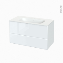 Meuble de salle de bains - Plan vasque NEMA - IRIS Blanc - 2 tiroirs - Côtés décors - L100,5 x H58,5 x P50,6 cm