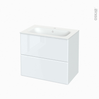 Meuble de salle de bains - Plan vasque NEMA - IRIS Blanc - 2 tiroirs - Côtés décors - L80.5 x H71.5 x P50,6 cm