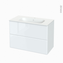 Meuble de salle de bains - Plan vasque NEMA - IRIS Blanc - 2 tiroirs - Côtés décors - L100,5 x H71,5 x P50,6 cm