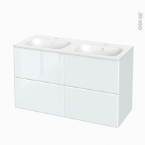 Meuble de salle de bains - Plan double vasque NEMA - IRIS Blanc - 4 tiroirs - Côtés décors - L120,5 x H71,5 x P50,6 cm