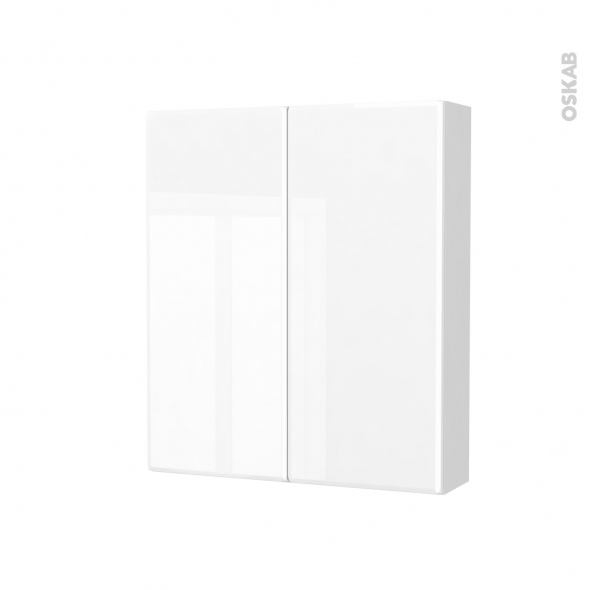 Armoire de toilette - Rangement haut - IRIS Blanc - 2 portes - Côtés blancs - L60 x H70 x P17 cm