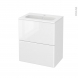 Meuble de salle de bains - Plan vasque REZO - IRIS Blanc - 2 tiroirs - Côtés décors - L60,5 x H71,5 x P40,5 cm