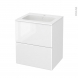 Meuble de salle de bains - Plan vasque REZO - IRIS Blanc - 2 tiroirs - Côtés décors - L60,5 x H71,5 x P50,5 cm