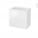 Meuble de salle de bains - Plan vasque REZO - IRIS Blanc - 2 tiroirs - Côtés décors - L60,5 x H58,5 x P40,5 cm