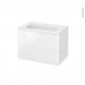 Meuble de salle de bains - Plan vasque REZO - IRIS Blanc - 2 tiroirs - Côtés décors - L80,5 x H58,5 x P50,5 cm