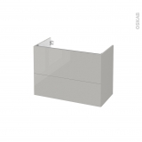 Meuble de salle de bains - Sous vasque - IVIA Gris - 2 tiroirs - Côtés décors - L80 x H57 x P40 cm