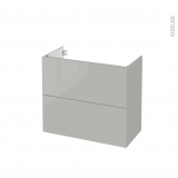 Meuble de salle de bains - Sous vasque - IVIA Gris - 2 tiroirs - Côtés décors - L80 x H70 x P40 cm