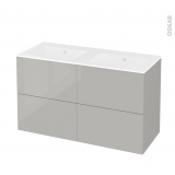 Meuble de salle de bains - Plan double vasque NAJA - IVIA GRIS - 4 tiroirs - Côtés décors - L120,5 x H71,5 x P50,5 cm