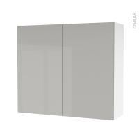 Armoire de salle de bains - Rangement haut - IVIA Gris - 2 portes - Côtés blancs - L80 x H70 x P27 cm