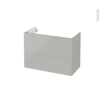 Meuble de salle de bains - Sous vasque - IVIA Gris - 2 tiroirs - Côtés décors - L80 x H57 x P40 cm