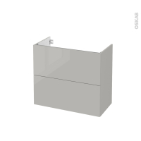 Meuble de salle de bains - Sous vasque - IVIA GRIS - 2 tiroirs - Côtés décors - L80 x H70 x P40 cm