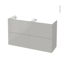 Meuble de salle de bains - Sous vasque double - IVIA GRIS - 4 tiroirs - Côtés décors - L120 x H70 x P40 cm