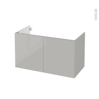 Meuble de salle de bains - Sous vasque - IVIA GRIS - 2 portes - Côtés décors - L100 x H57 x P50 cm
