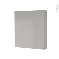 Armoire de toilette - Rangement haut - IVIA GRIS - 2 portes - Côtés décors - L60 x H70 x P17 cm