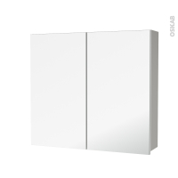 Armoire de toilette - Rangement haut - IVIA GRIS - 2 portes miroir - Côtés décors - L80 x H70 x P17 cm