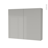 Armoire de toilette - Rangement haut - IVIA GRIS - 2 portes - Côtés décors - L80 x H70 x P17 cm