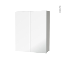 Armoire de toilette - Rangement haut - IVIA GRIS - 2 portes miroir - Côtés décors - L60 x H70 x P17 cm