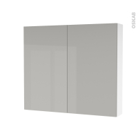 Armoire de toilette - Rangement haut - IVIA GRIS - 2 portes - Côtés blancs - L80 x H70 x P17 cm