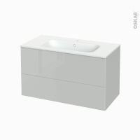 Meuble de salle de bains - Plan vasque NEMA - IVIA Gris - 2 tiroirs - Côtés décors - L100,5 x H58,5 x P50,6 cm
