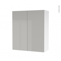 Armoire de salle de bains - Rangement haut - IVIA GRIS - 2 portes - Côtés blancs - L60 x H70 x P27 cm