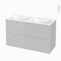 Meuble de salle de bains - Plan double vasque NEMA - IVIA Gris - 4 tiroirs - Côtés décors - L120,5 x H71,5 x P50,6 cm