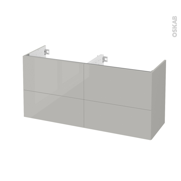 Meuble de salle de bains Sous vasque double <br />IVIA GRIS, 4 tiroirs, Côtés décors, L120 x H57 x P40 cm 