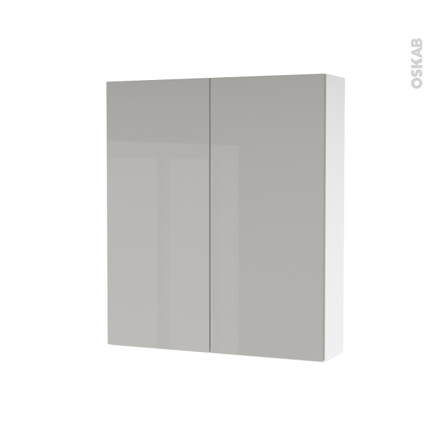 Armoire de toilette Rangement haut <br />IVIA GRIS, 2 portes, Côtés blancs, L60 x H70 x P17 cm 