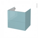 Meuble de salle de bains - Sous vasque - KERIA Bleu - 2 tiroirs - Côtés décors - L60 x H57 x P50 cm