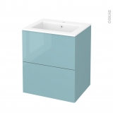 Meuble de salle de bains - Plan vasque NAJA - KERIA Bleu - 2 tiroirs - Côtés décors - L60,5 x H71,5 x P50,5 cm