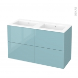 Meuble de salle de bains - Plan double vasque NAJA - KERIA Bleu - 4 tiroirs - Côtés décors - L120,5 x H71,5 x P50,5 cm