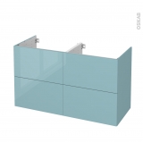 Meuble de salle de bains - Sous vasque double - KERIA Bleu - 4 tiroirs - Côtés décors - L120 x H70 x P50 cm