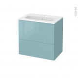 Meuble de salle de bains - Plan vasque REZO - KERIA Bleu - 2 tiroirs - Côtés décors - L60,5 x H58,5 x P40,5 cm