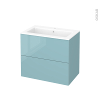 Meuble de salle de bains - Plan vasque NAJA - KERIA Bleu - 2 tiroirs - Côtés décors - L80,5 x H71,5 x P50,5 cm