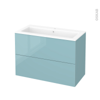 Meuble de salle de bains - Plan vasque NAJA - KERIA Bleu - 2 tiroirs - Côtés décors - L100,5 x H71,5 x P50,5 cm