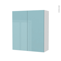Armoire de salle de bains - Rangement haut - KERIA Bleu - 2 portes - Côtés blancs - L60 x H70 x P27 cm