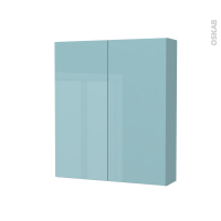 Armoire de toilette - Rangement haut - KERIA Bleu - 2 portes - Côtés décors - L60 x H70 x P17 cm